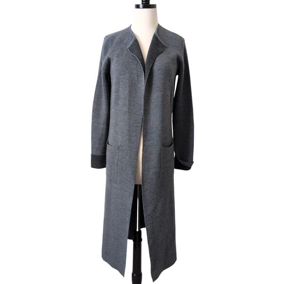 Tahari Duster Sweater Small Gray Longline Open Cardigan Classy Merino Wool - Picture 1 of 12